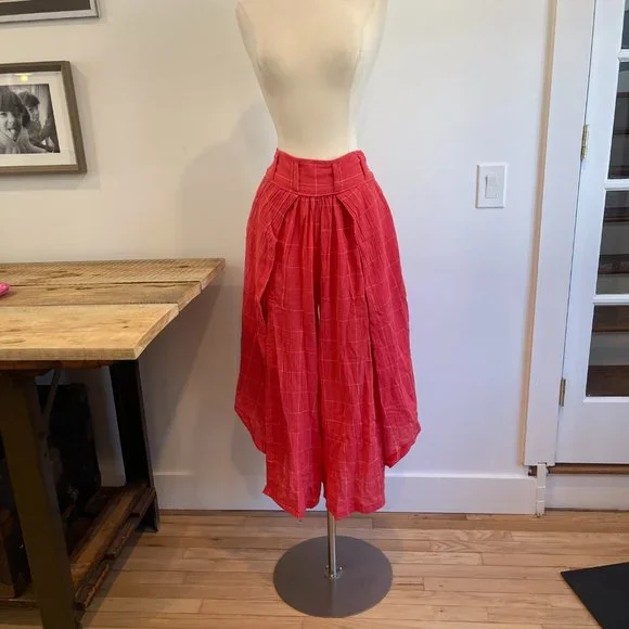 046 Free People Lunar Cove Wide-Leg Pants in Red Combo Size Medium - Picture 4 of 8